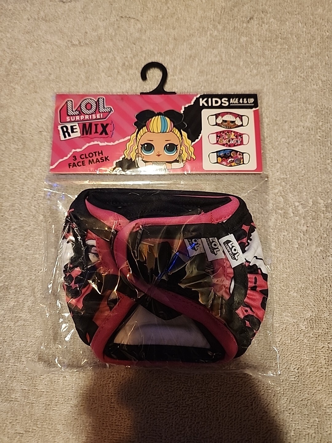 3PC LOL Surprise! Face Mask Cloth Covering Masks for Kids Girls 4 & Up