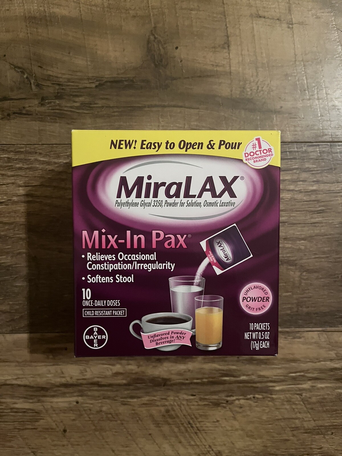 MiraLAX Mix-In Pax-Constipation Relief-10 (0.5)Once Daily Single Doses Exp 01/26