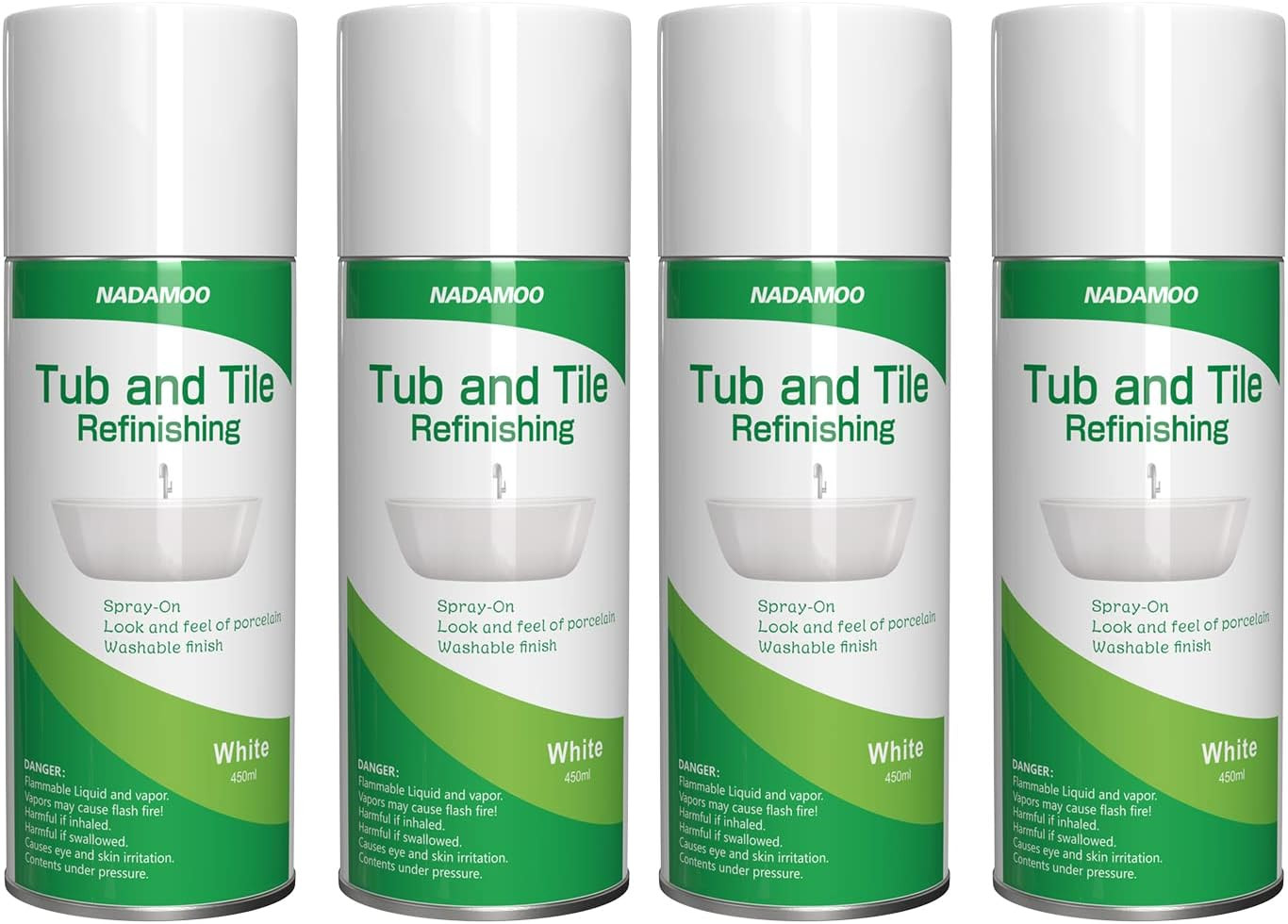 DIY White Tub & Tile Spray Paint Kit - 4 Cans for Bathroom Resurfacing