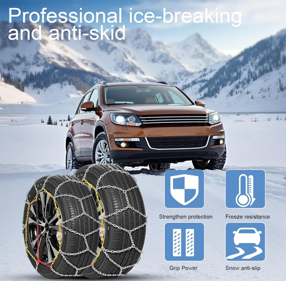 2PCS Snow Chains for Car SUV Pickup Trucks Car,Universal Adjustable KN130