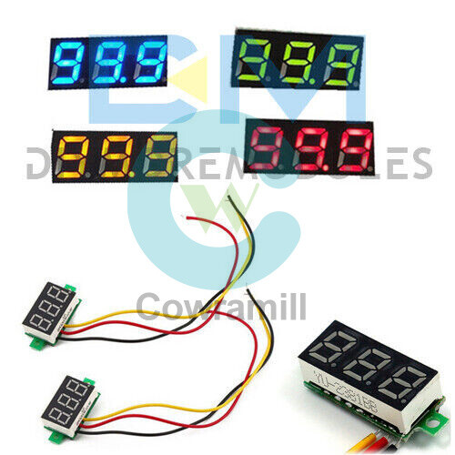 3-Wire 0.28" LED DC 0-100V Voltmeter Digital Display Voltage VOLT METER 12V 24V