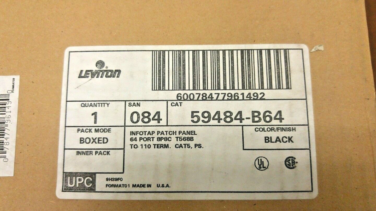 Leviton 64-Port Cat 5 Patch Panel T568B 59484-B64