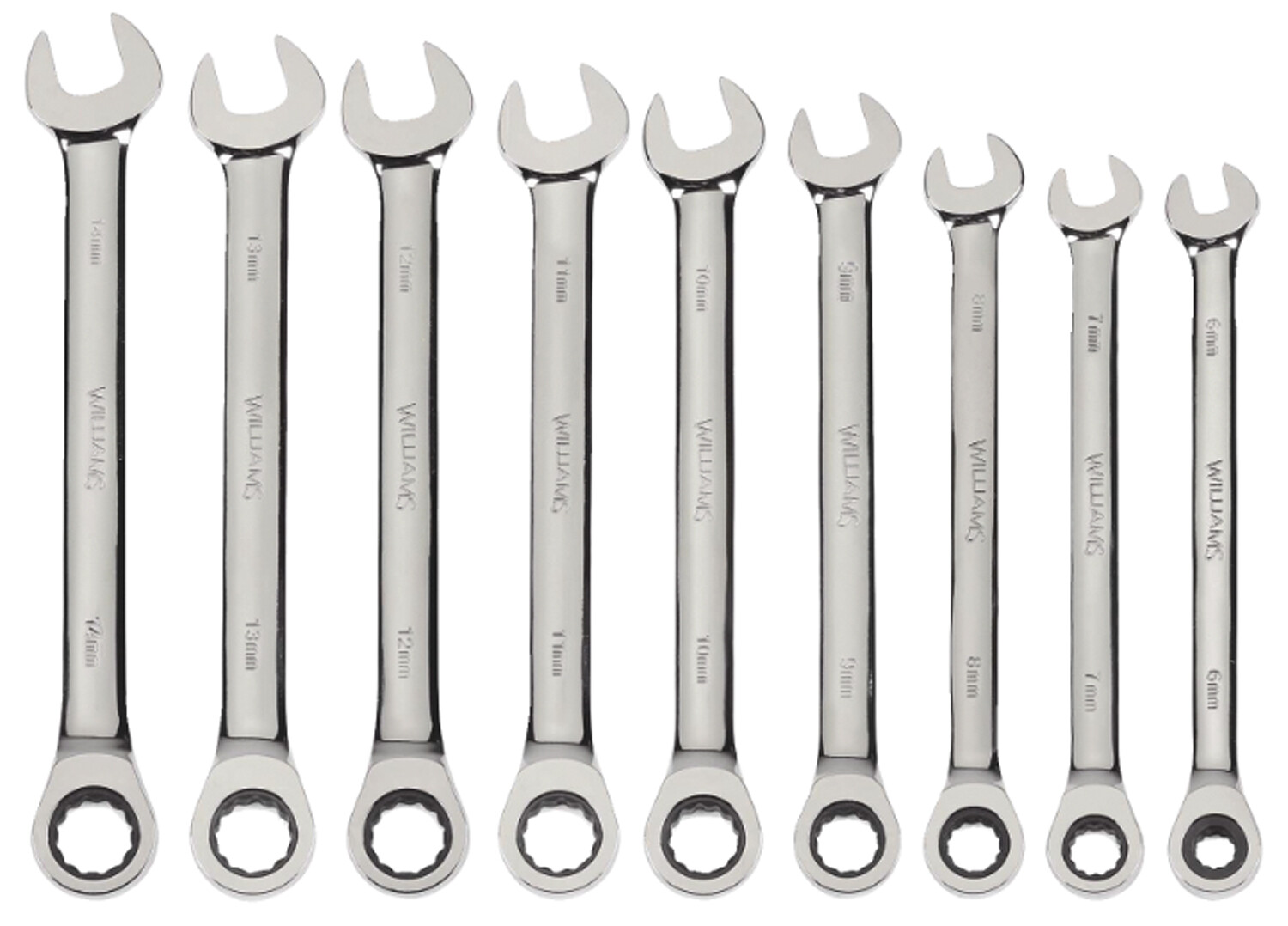 6mm to 14mm Ratcheting Combo Wrench Set, 9pcs. Williams # JHMWS1123NRC