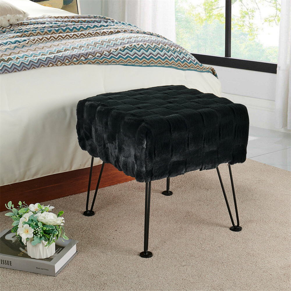 Soft Brick Faux Fur Ottoman Stool Cozy Fuzzy Entryway Bench Seat 17" x 17" x 17"