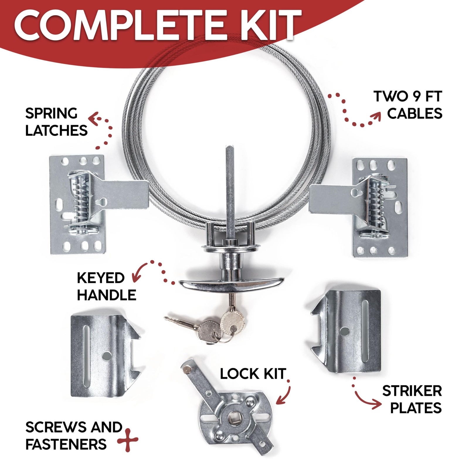 Garage Door Lock Kit, Complete Set with Spring Latch and Keyed Handle, Home I...