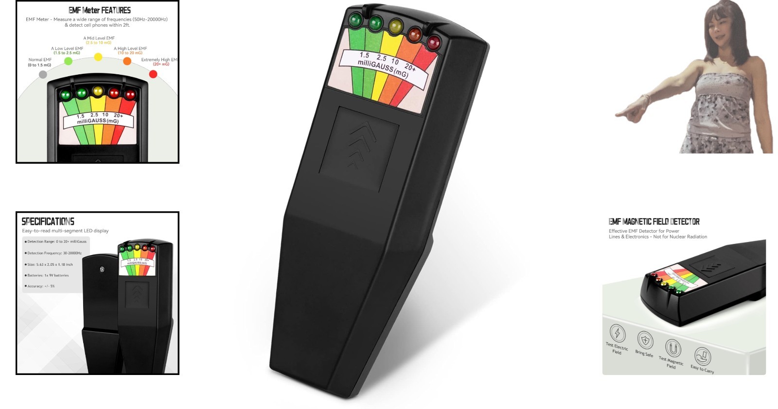 Lightweight Handheld EMF Meter with LED Display for Paranormal Investigation