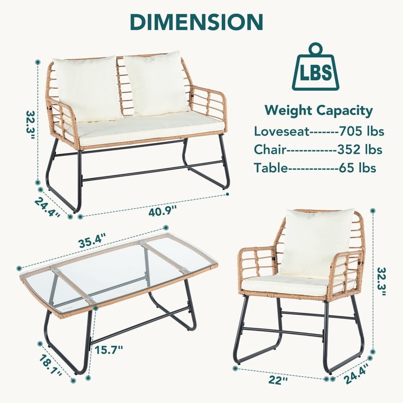 4 Piece Patio Furniture Set, Outdoor Patio Seating Set for Apartment Balcony