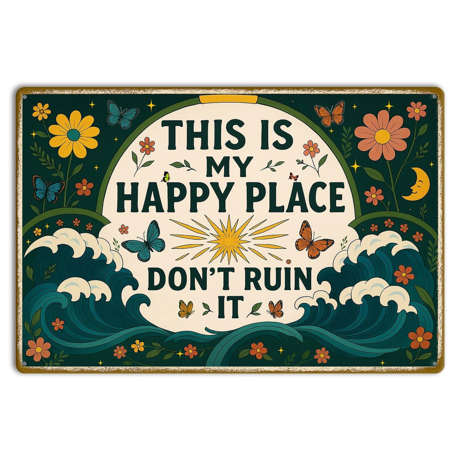 This is My Happy Place Sign – Vintage Metal Tin Wall Art 8x12 Inch –