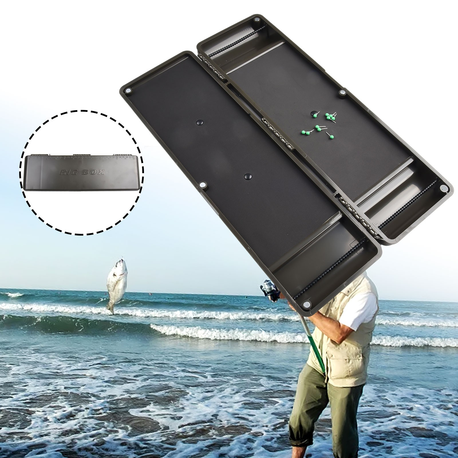 2023 New 1pc Fishing Line Box Cable Box 34.5*11*3.5cm About 379g Dark Army Green