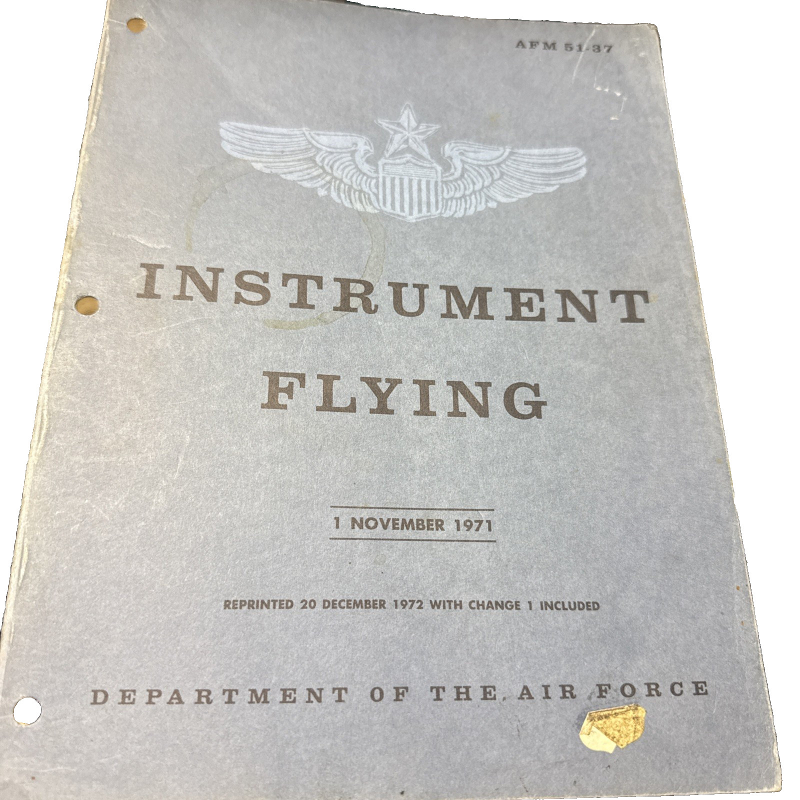 Vintage Department Air Force Instrument Flying Flight Manual AFM 51-37 1971 1972