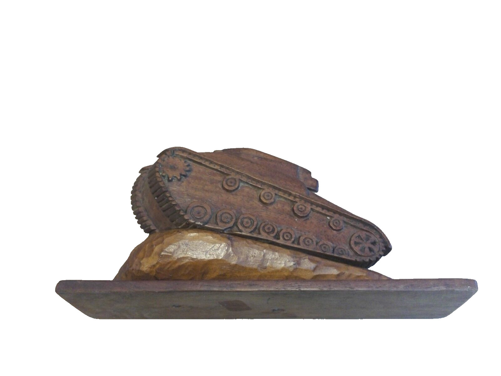 Hand-Carved Wooden Folk-Art Trenc-Art WW1 Tank Desktop Paperweight