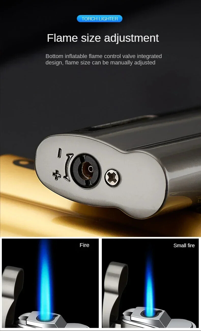 Metal Refillable Butane Torch Lighter Pipe Cigar Lighter Jet Flame Lighter LED