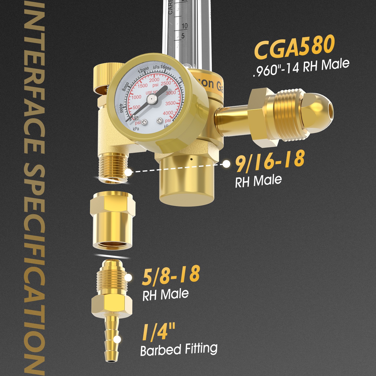 CO2 Argon Flow Meter Gas Regulator Gauge for MIG TIG Welding Equipment