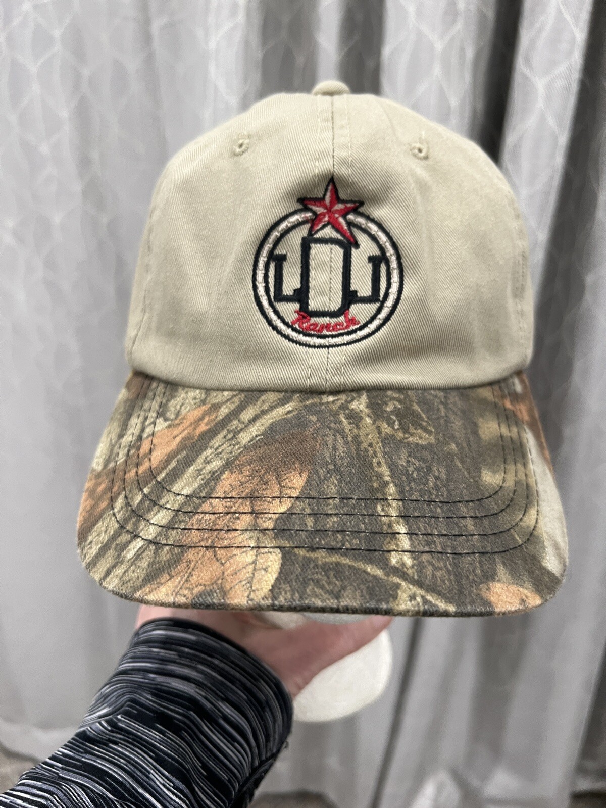 LDJ Ranch Tan with Camouflage Bill Hat Cap Adj EUC