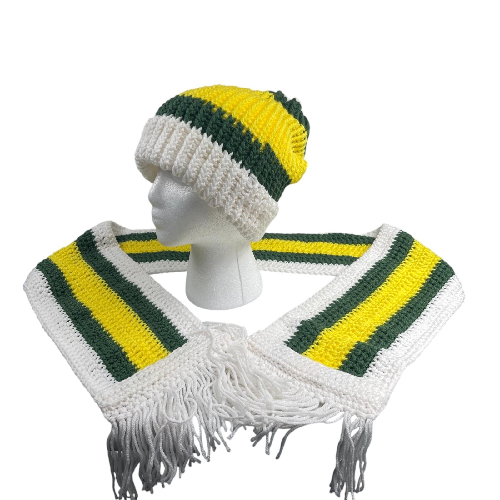 Adult Hand Crocheted Hat Scarf Set Green Yellow Green Bay Packers Oregon Ducks
