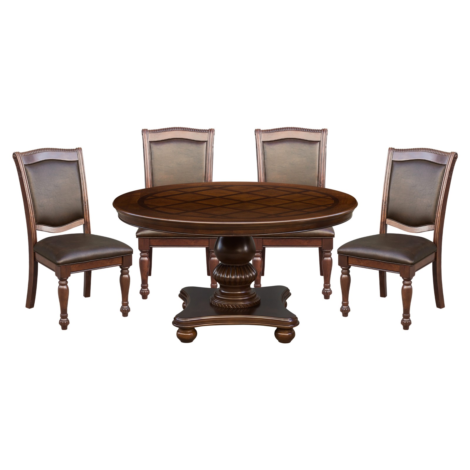 Traditional Dining Table 1pc Brown Cherry Finish Pedestal Base Round Table Din
