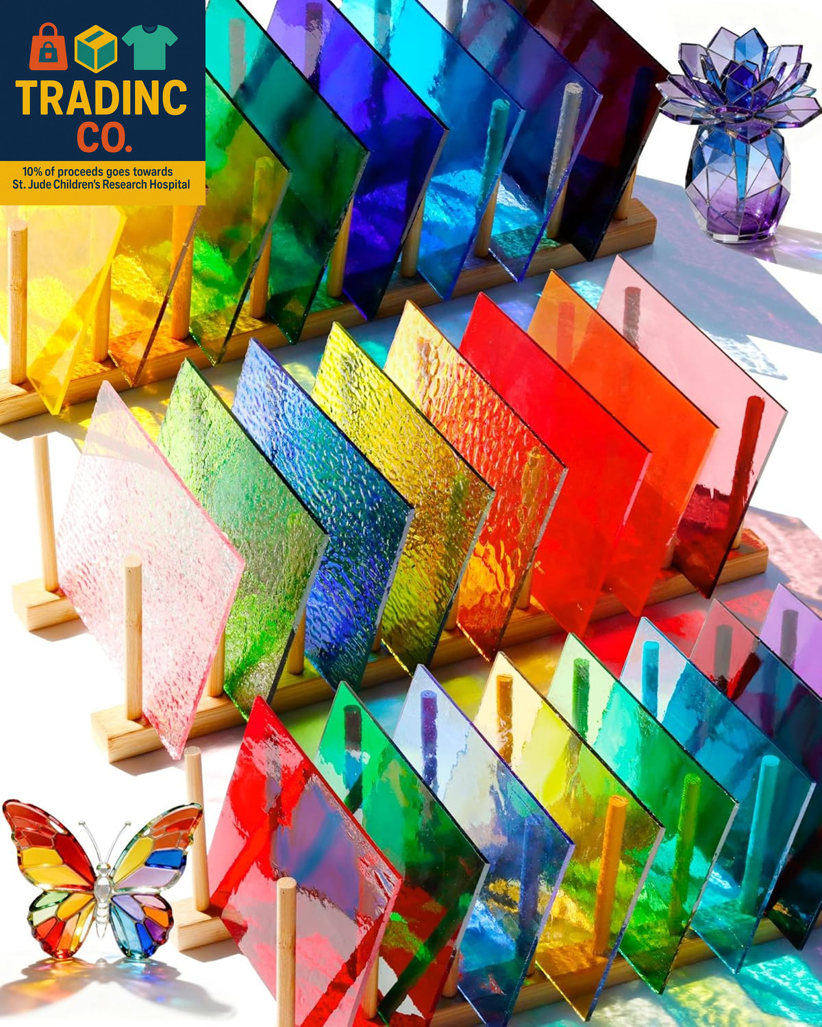24 Sheets Rainbow Transparent Stained Glass Sheets 4X6 Inch – Mixed Color Staine