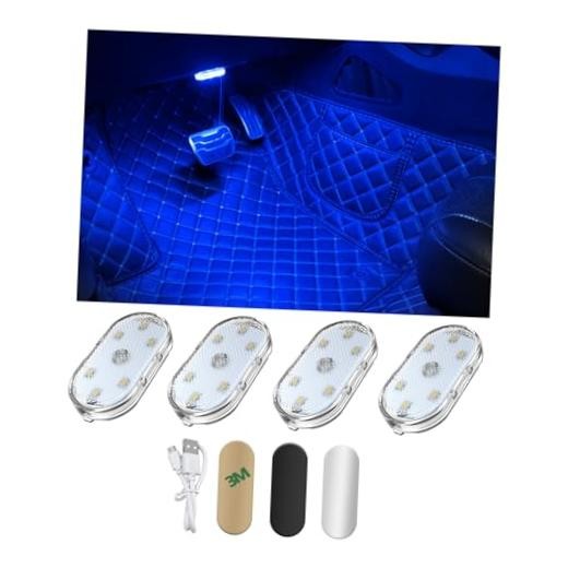 povtii Wireless Led Lights for Car Interior, 7 Colors Magnetic Auto 4 PCS Blue