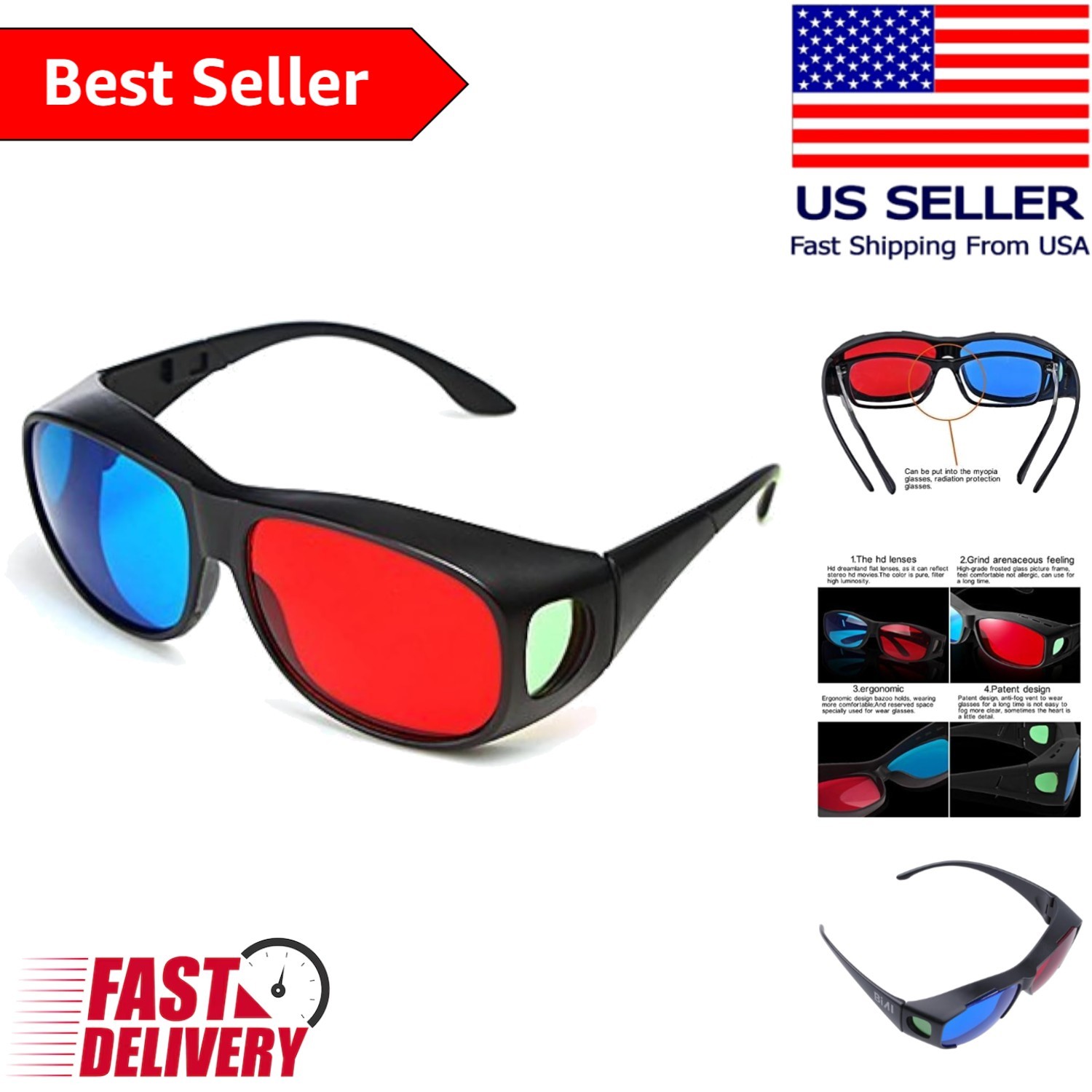 Cyan Anaglyph 3D Glasses - Experience Stunning 3D Visuals Effortlessly