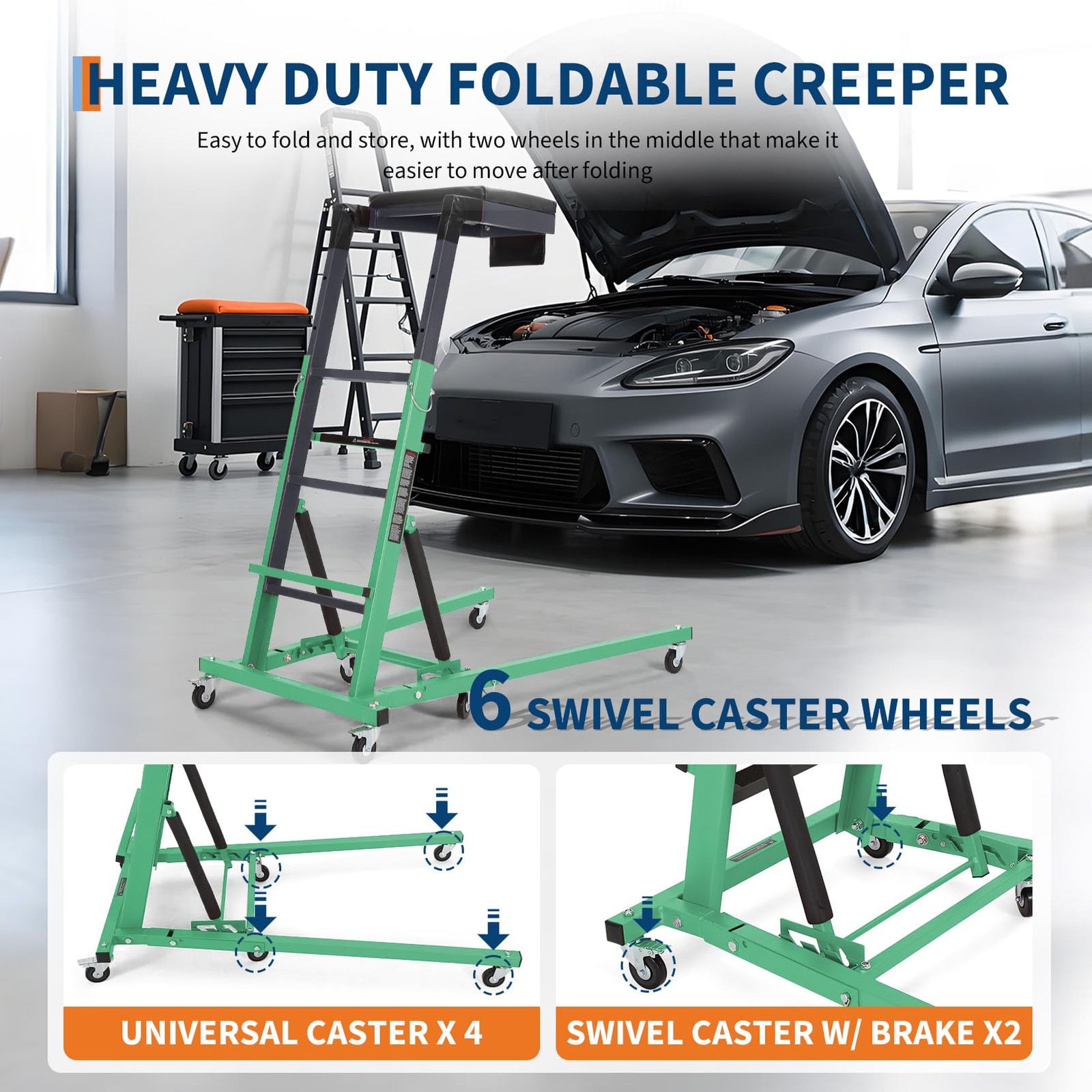 Automotive Topside Creeper 400LBS Adjustable 46"-71" Foldable Engine Creeper