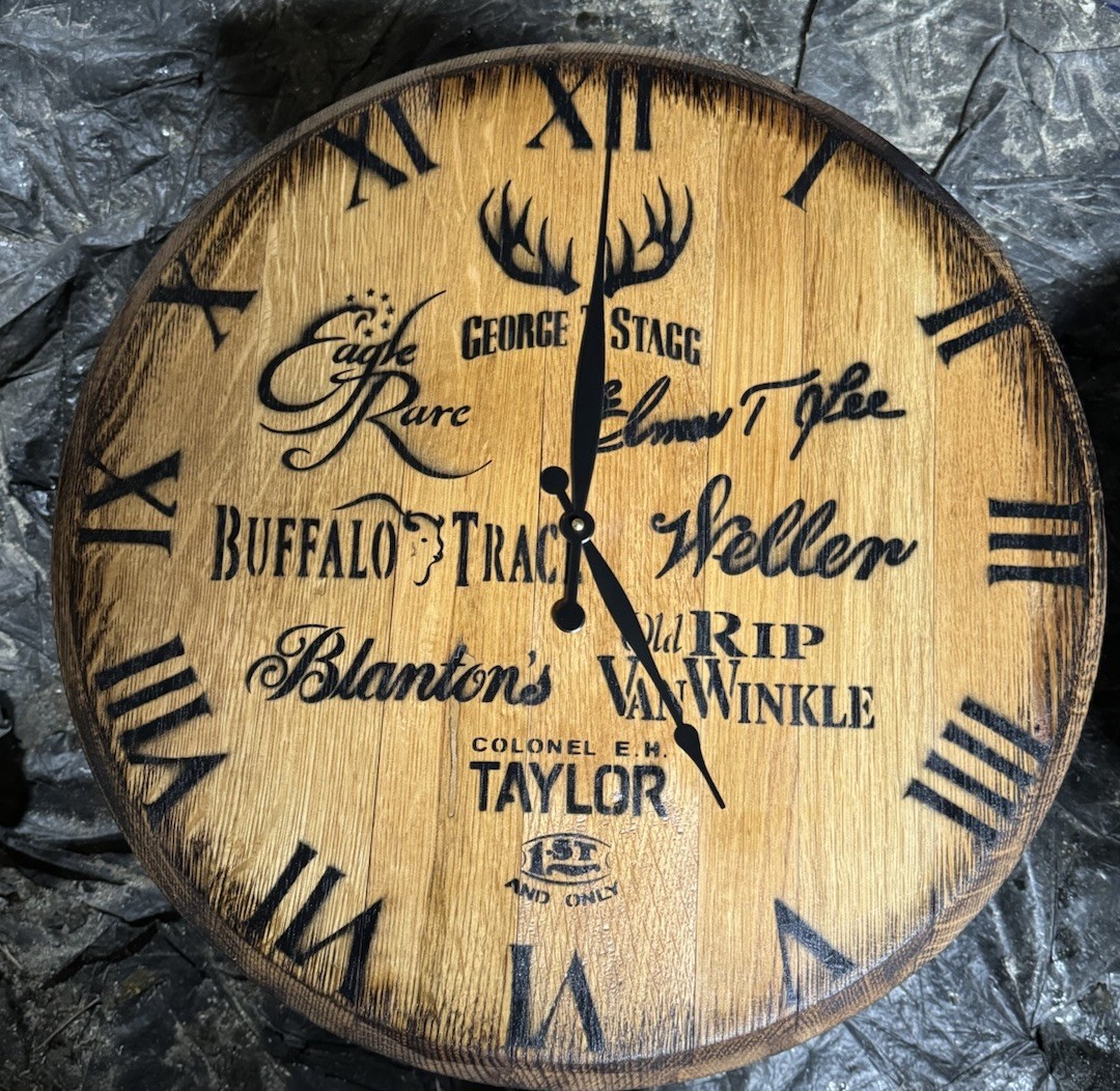 Buffalo Trace Distillery/ KY Bourbon Barrel Head / Top CLOCK! 21” Dia.