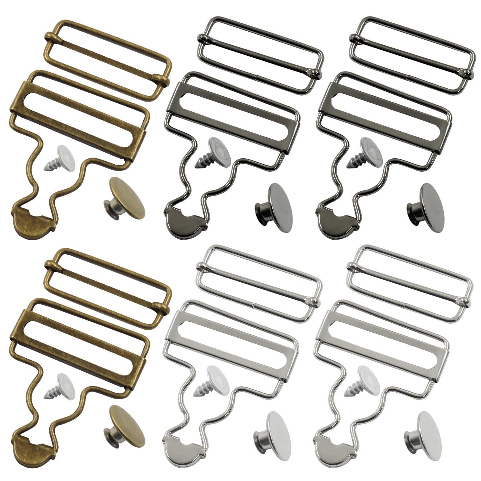 6 Sets Metal Overall Buckles Kit, Adjustable Tri Glide Slide Buckle and Butto...
