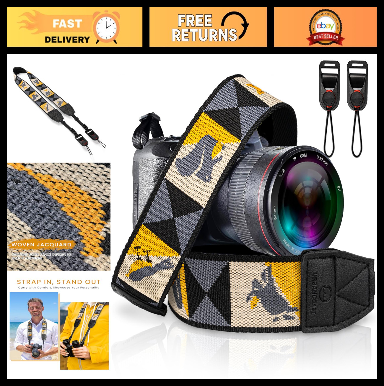 Universal Woven Tapestry Strap for Binoculars & Cameras - Reinforced Wide Should
