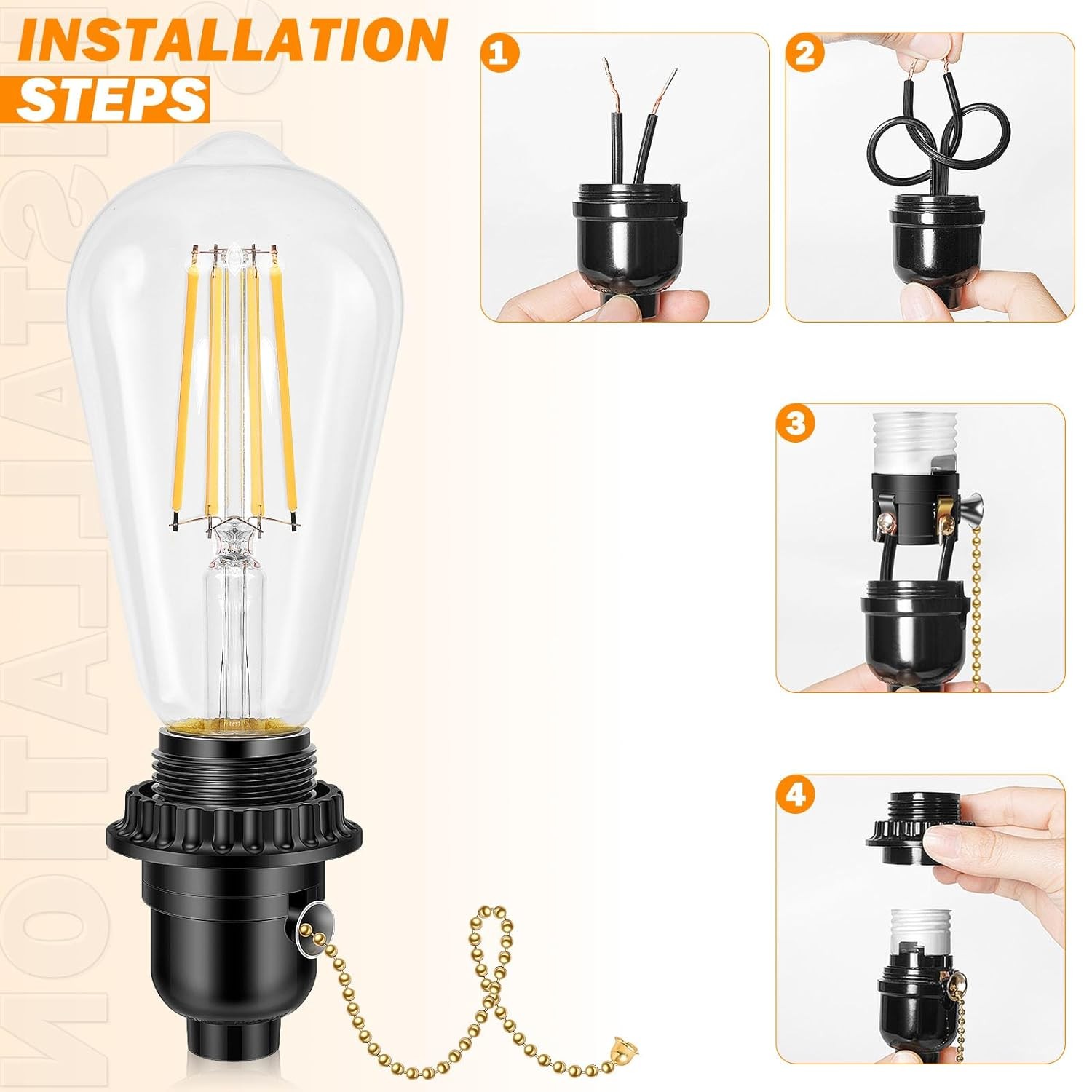 UL Listed E26 Threaded Pull Chain Lamp Socket Replacement Socket E26 Threaded