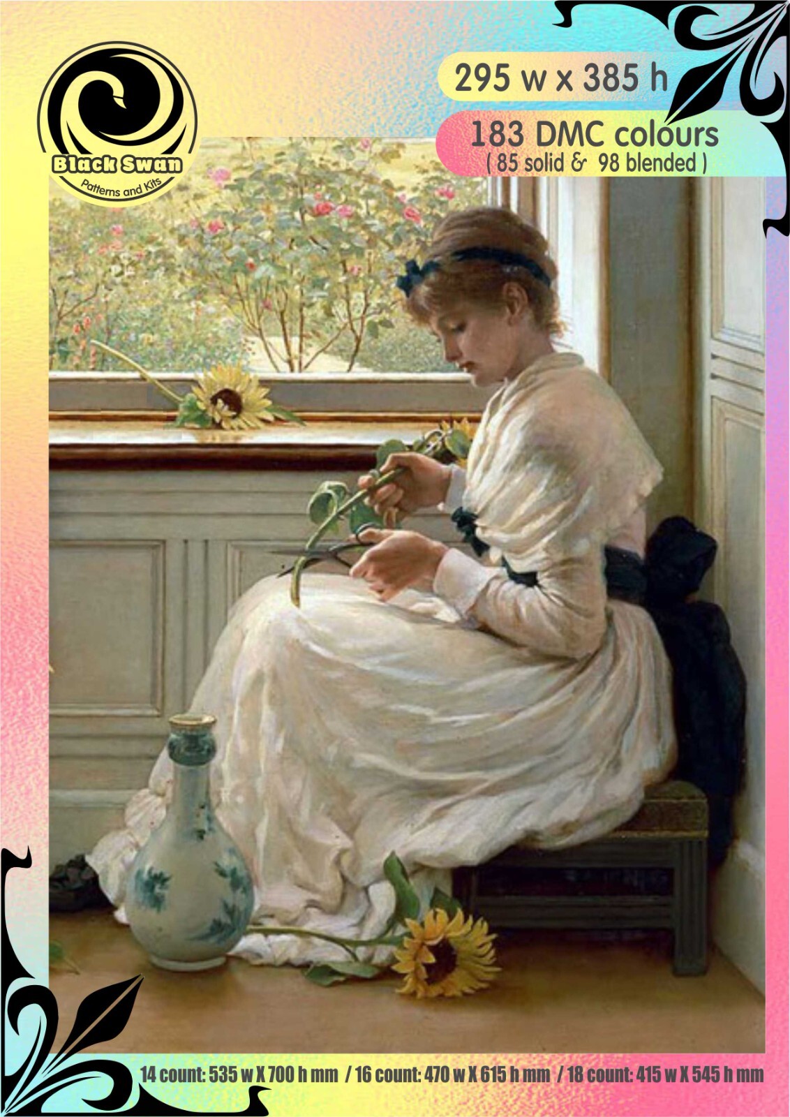 Sun and Moon Flowers 550s Chart Counted Cross Stitch Pattern Needlework craft