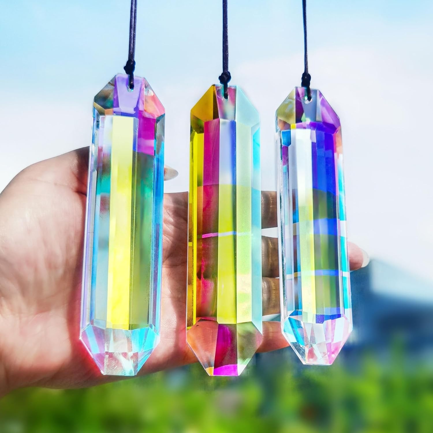 3 Pack Large AB Crystal Sun Catcher Prisms Rainbow Window Hanging Decor