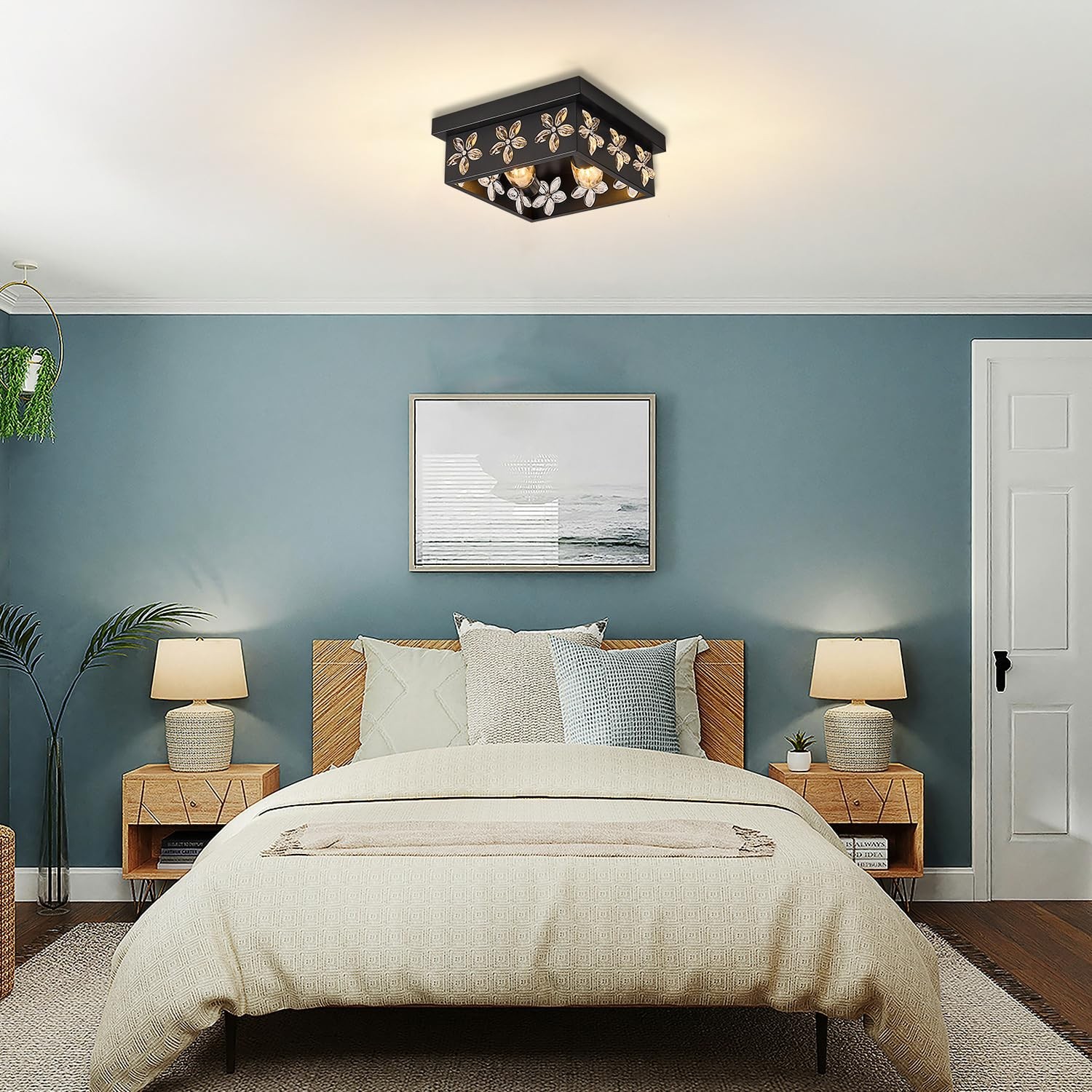 10 Inch Black Flush Mount Ceiling Light Fixtures, 2-Pack | 2-Light, Square, I...