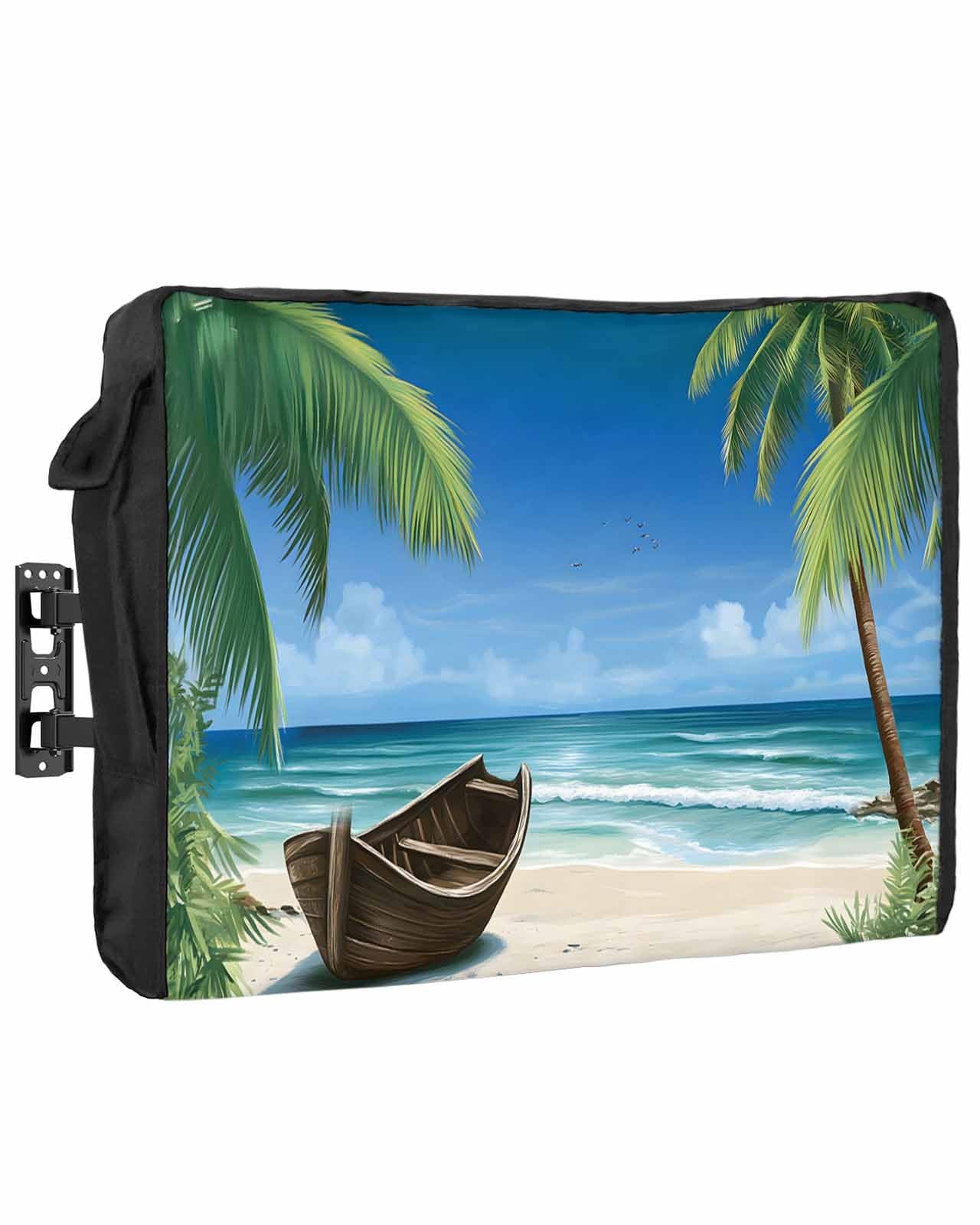 Outdoor TV Cover - Summer Palm Tree Ocean Beach Boat Waterproof and Weatherproof