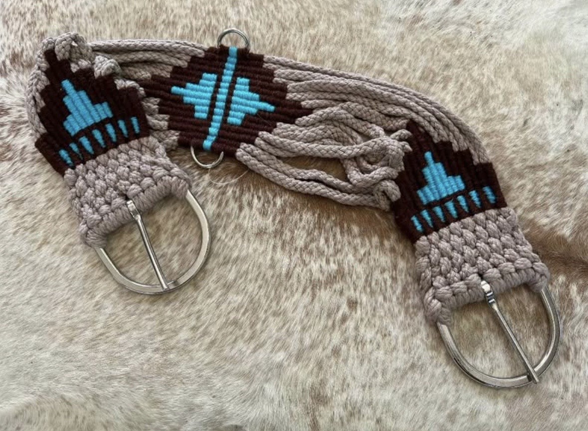 34” Size Western String Girth Cinch Teal Aztec Design