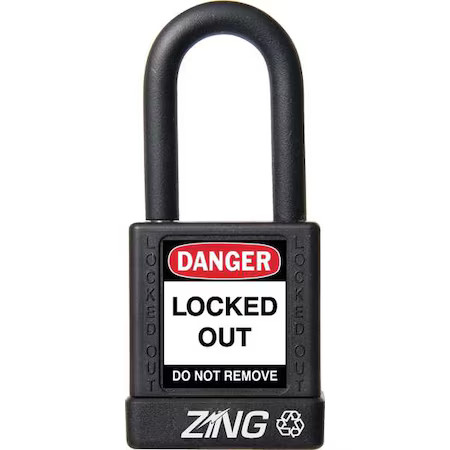 Zing 7036 Lockout Padlock, Keyed Different, Aluminum, Black, 1 1/2 In Shackle