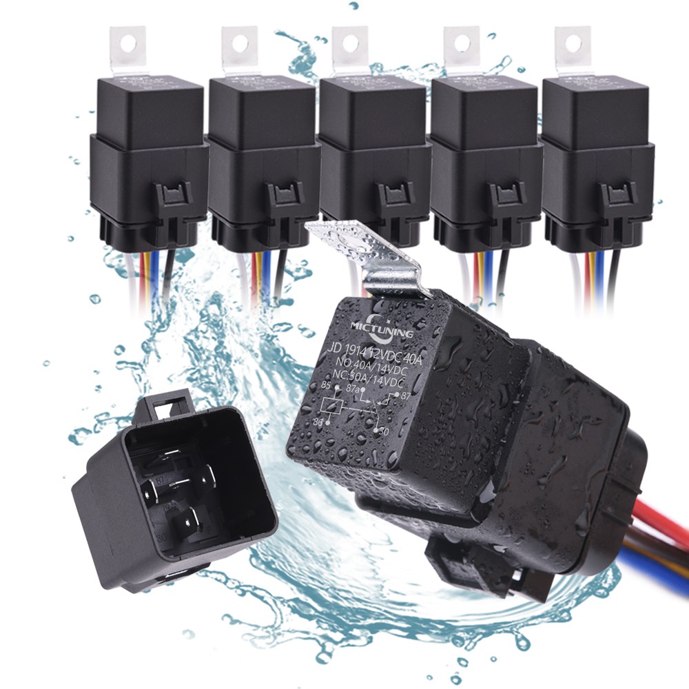5 Pack 12V 30/40 Amp 5-Pin SPDT Automotive Relay with Wires & Harness Socket Set