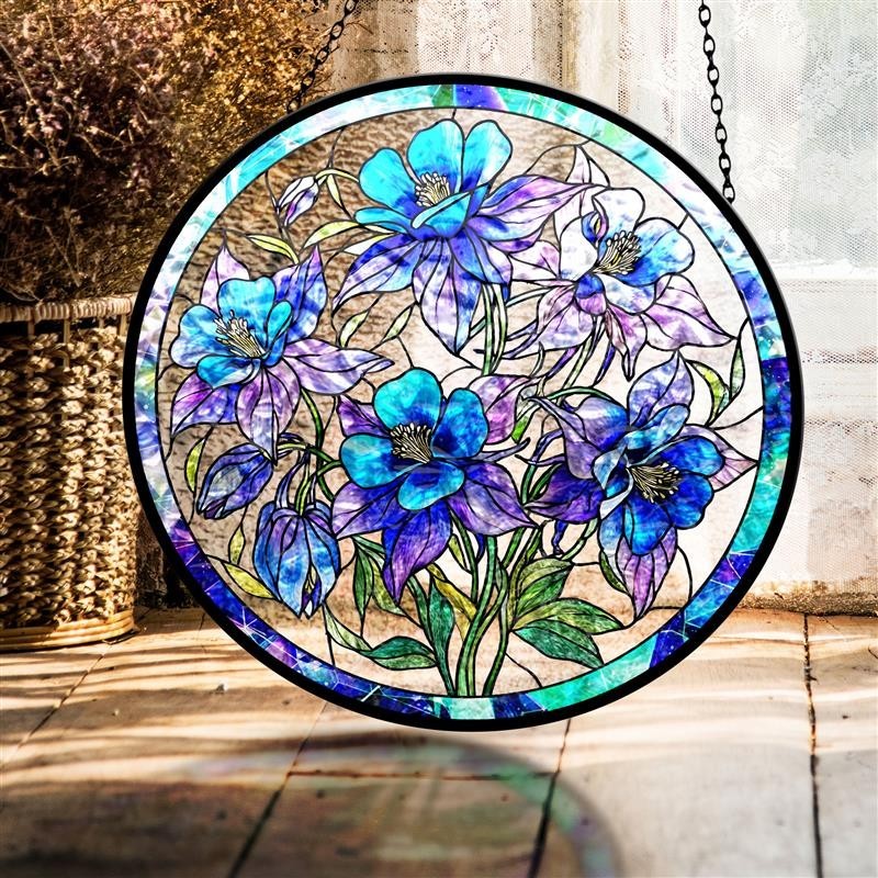 Colorado Blue Columbine Glass Suncatcher,Window Hanging, Unique Gift, Columbine
