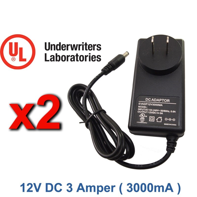2x 12V DC 3amp 3 Amper 3000mA Power Supply Adapter Adaptor DC Jack tip 5.5x2.1mm