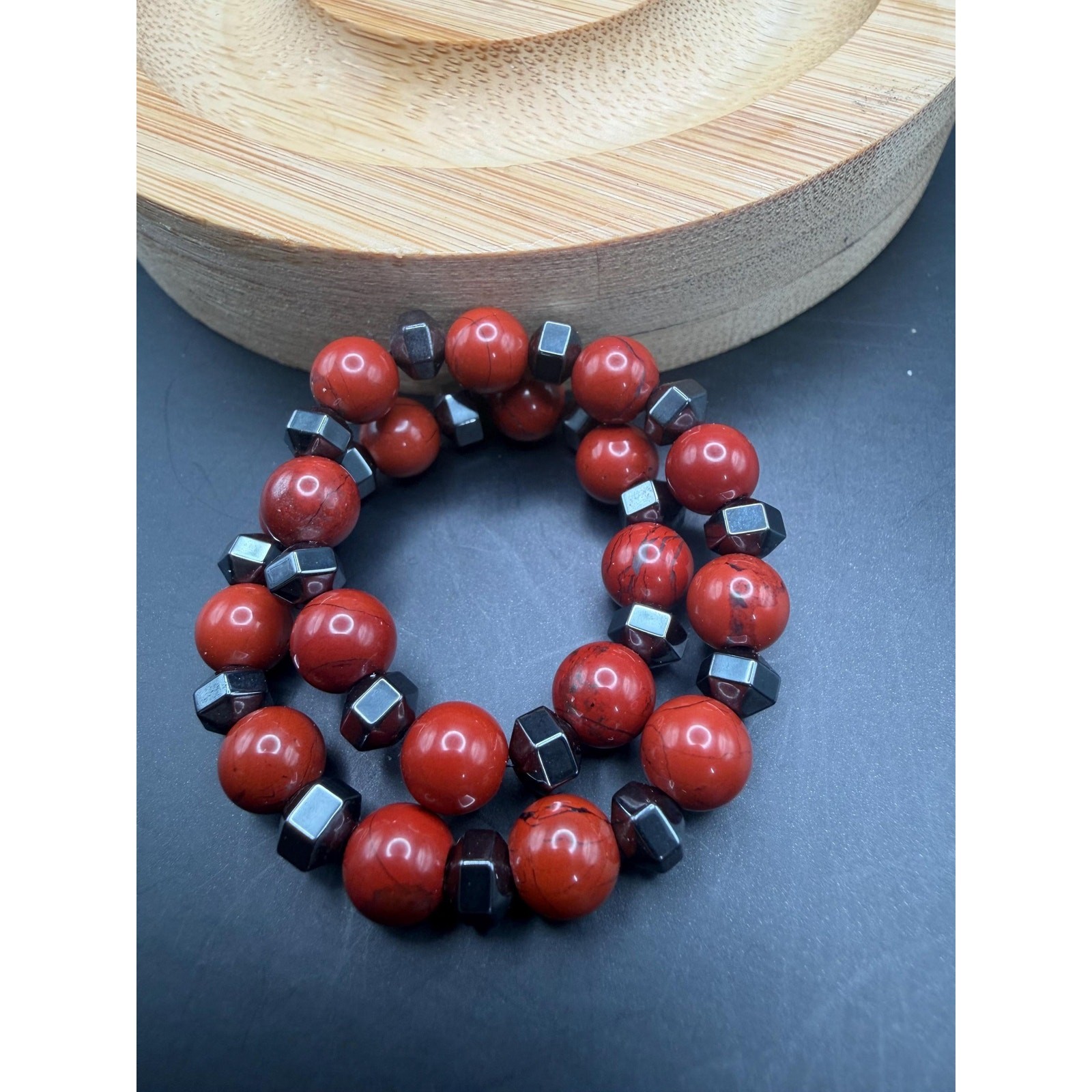 Red Jasper and Hematite 6mm Bracelet
