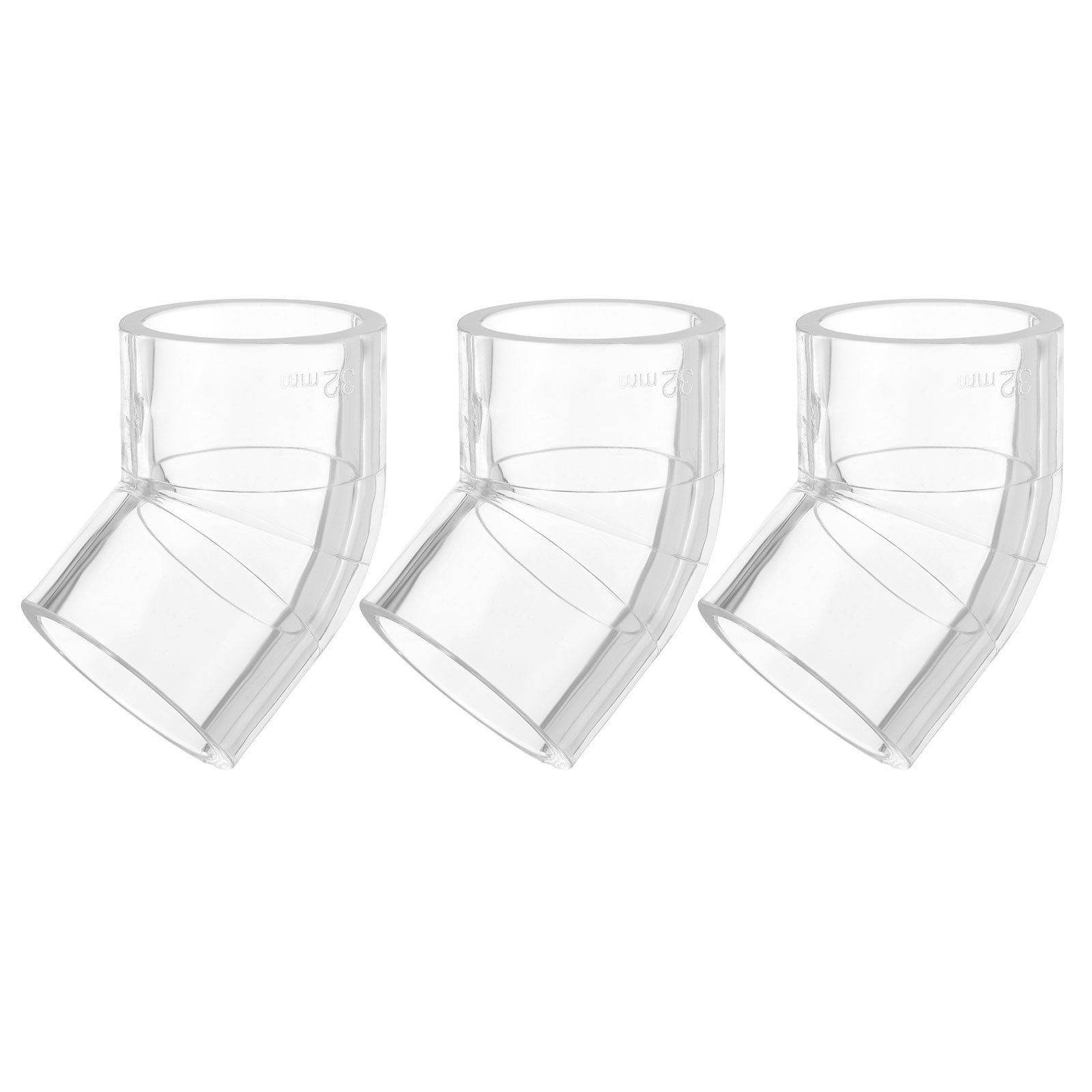 3Pcs Clear Elbow Fitting, 32mm/1.26" 45 Degree Acrylic Pipe Fitting Adapter