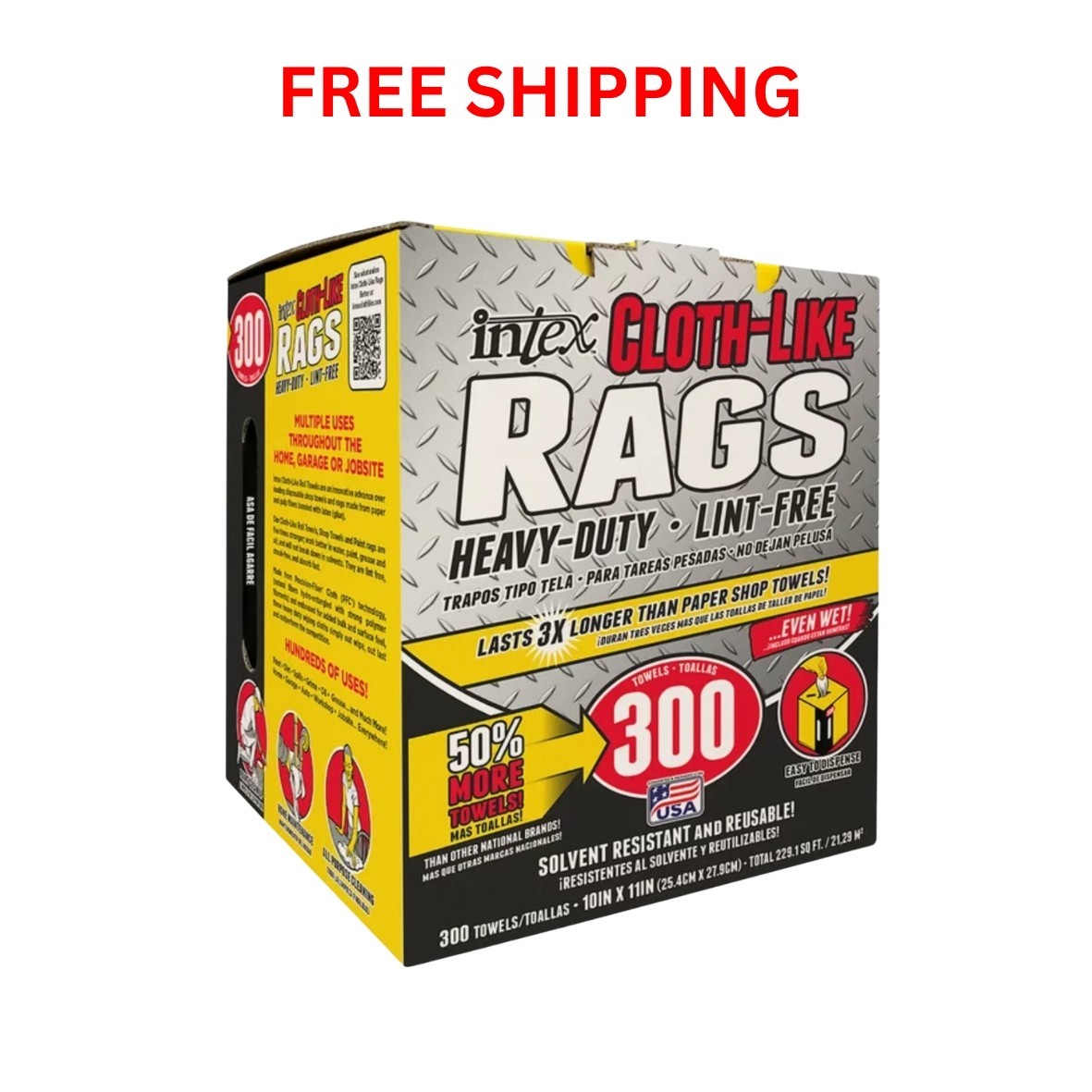 Intex Cloth-Like Rags in a Box 300 Towels, 10"x11" Heavy-Duty Trapos Tipo Tela