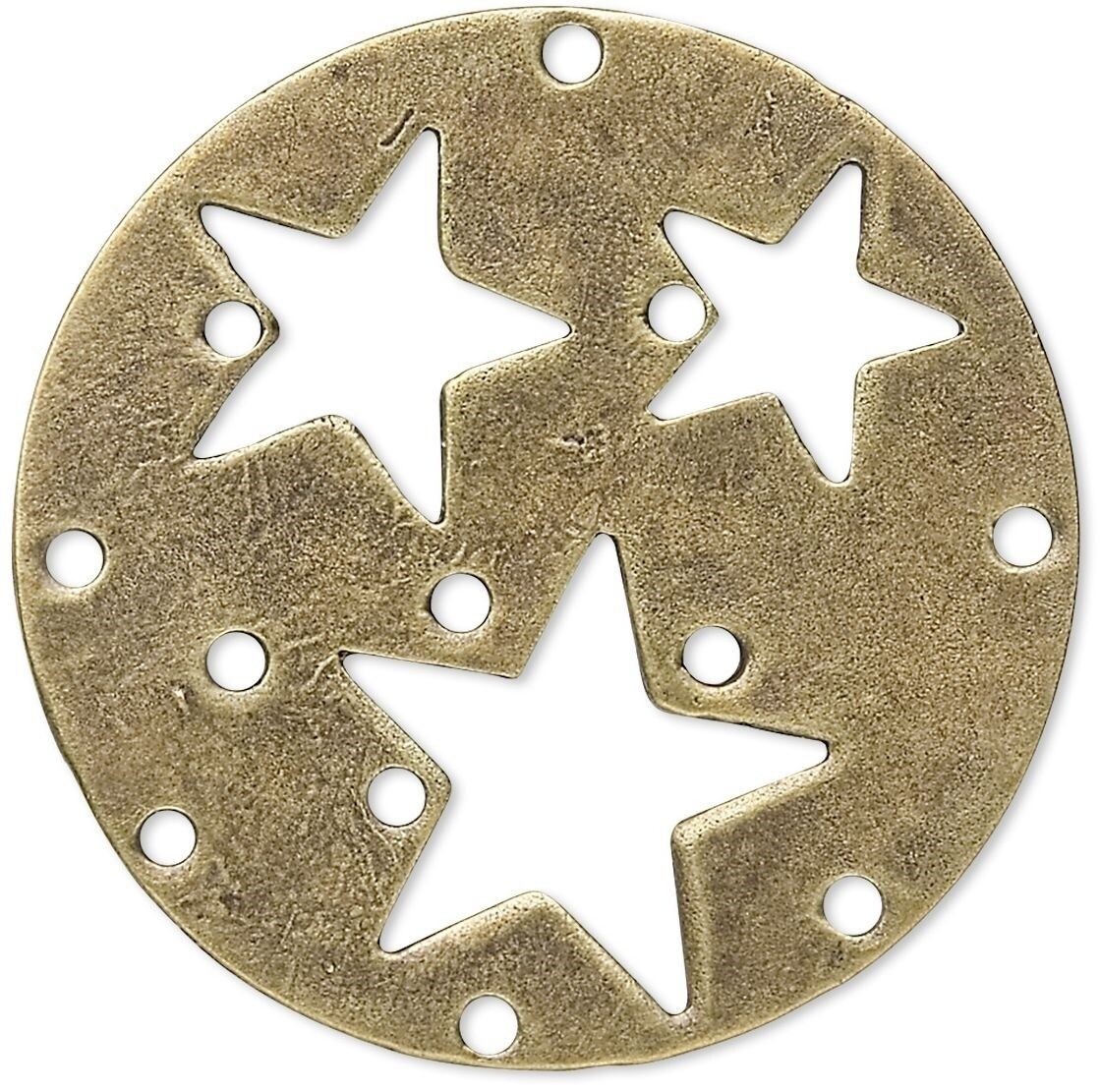 10 Antiqued Brass Pewter 40mm Round Connector Base with Stars *