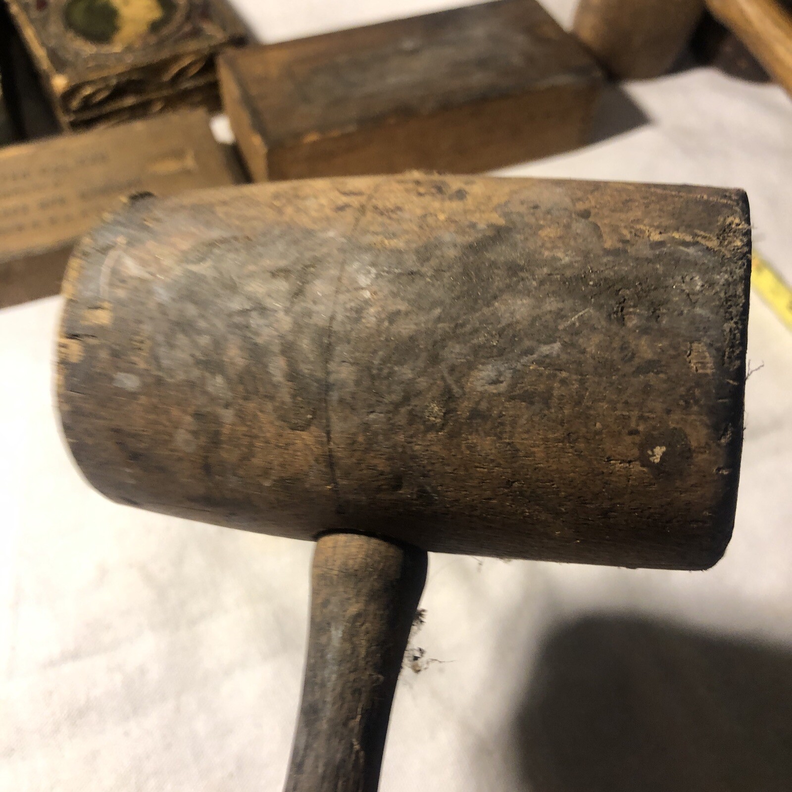 Antique Wood Mallet Primitive Tool Authentic 11.5”