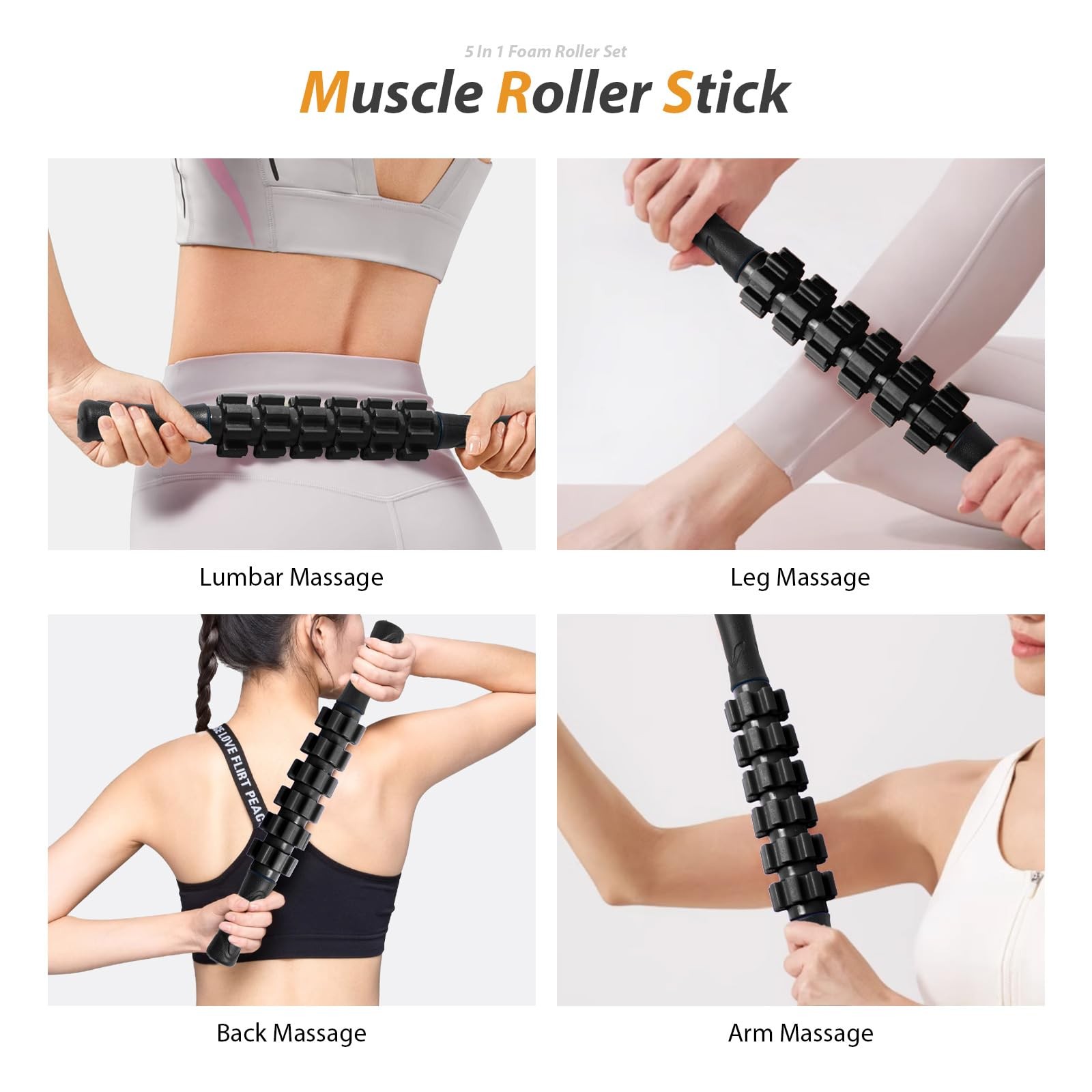 5 in1 Foam Roller Set, Trigger Point Foam Roller, Massage Roller Stick, Massa...
