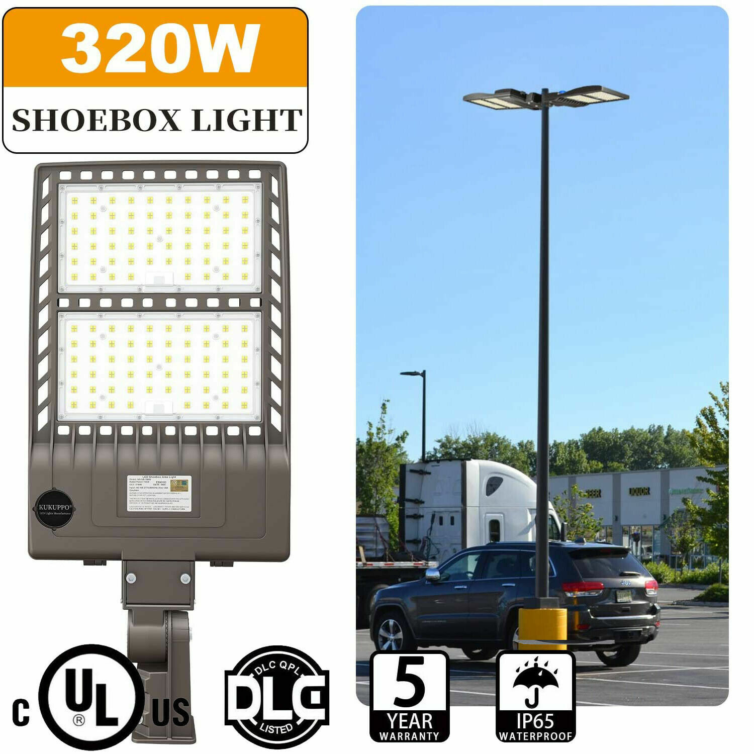 320W LED Shoebox Light 5000K Slip fitter Replace 1500W HPS/HID Parking Lot Light