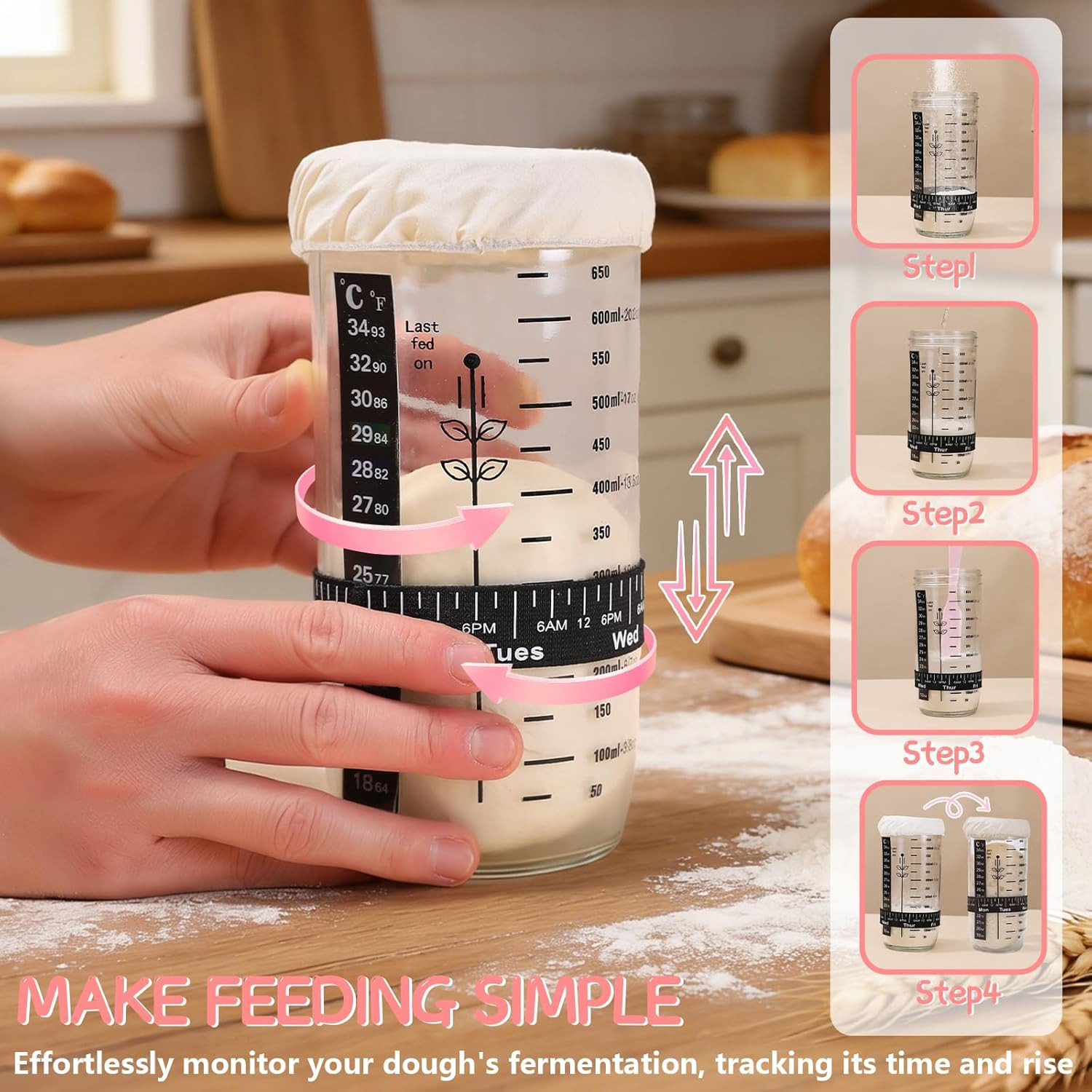 Sourdough Starter Kit, Sourdough Bread Baking Supplies with Banneton Bread Proof