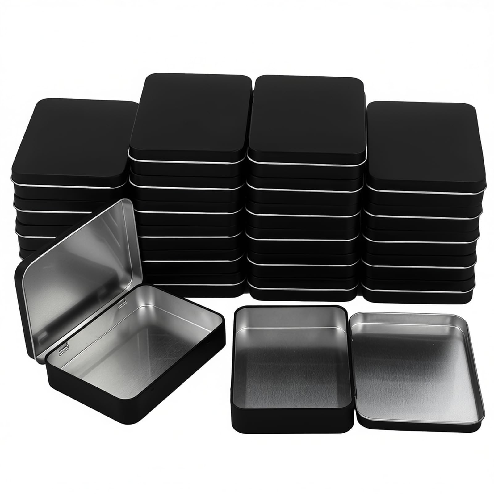 24 Pieces Rectangular Metal Hinged Tins Black 4.5x3.3x0.9 Inch Containers