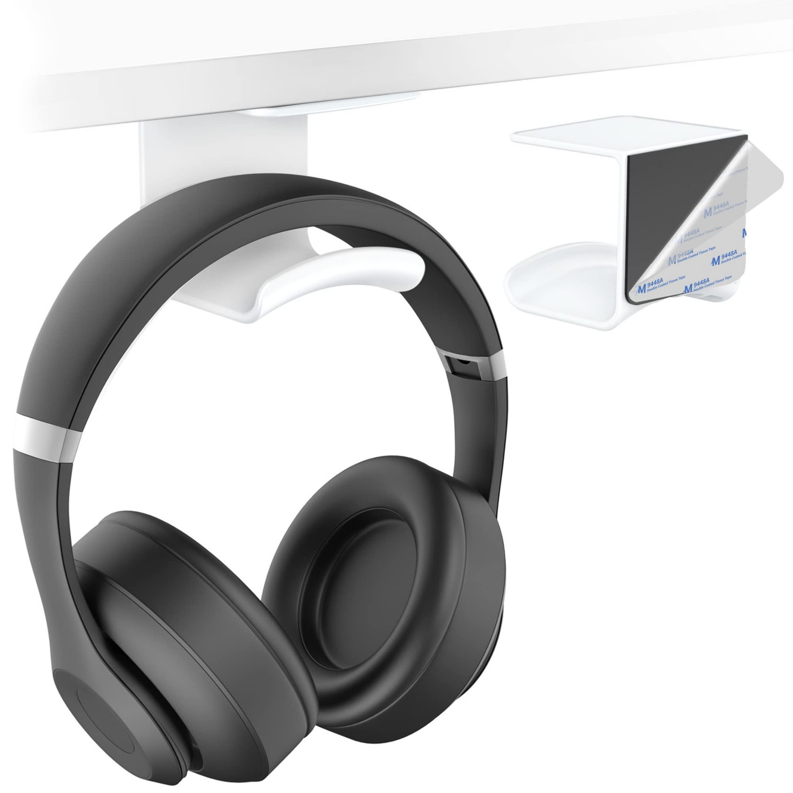 White Under Desk Headphone Hook Adhesive Gaming Headset Stand Hanger Mount