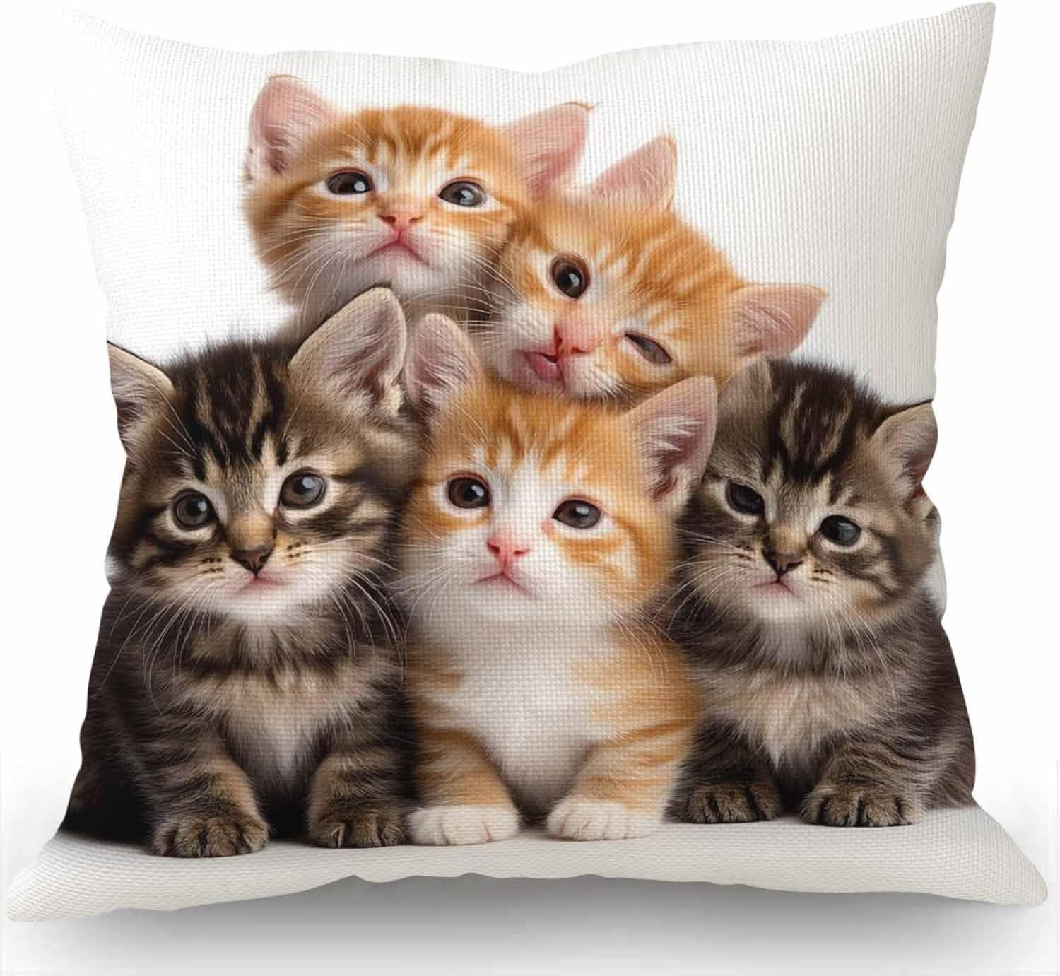 Swono Cute Cats Decorative Throw Pillow Cover Case, Kittens Family Cats Cotton L