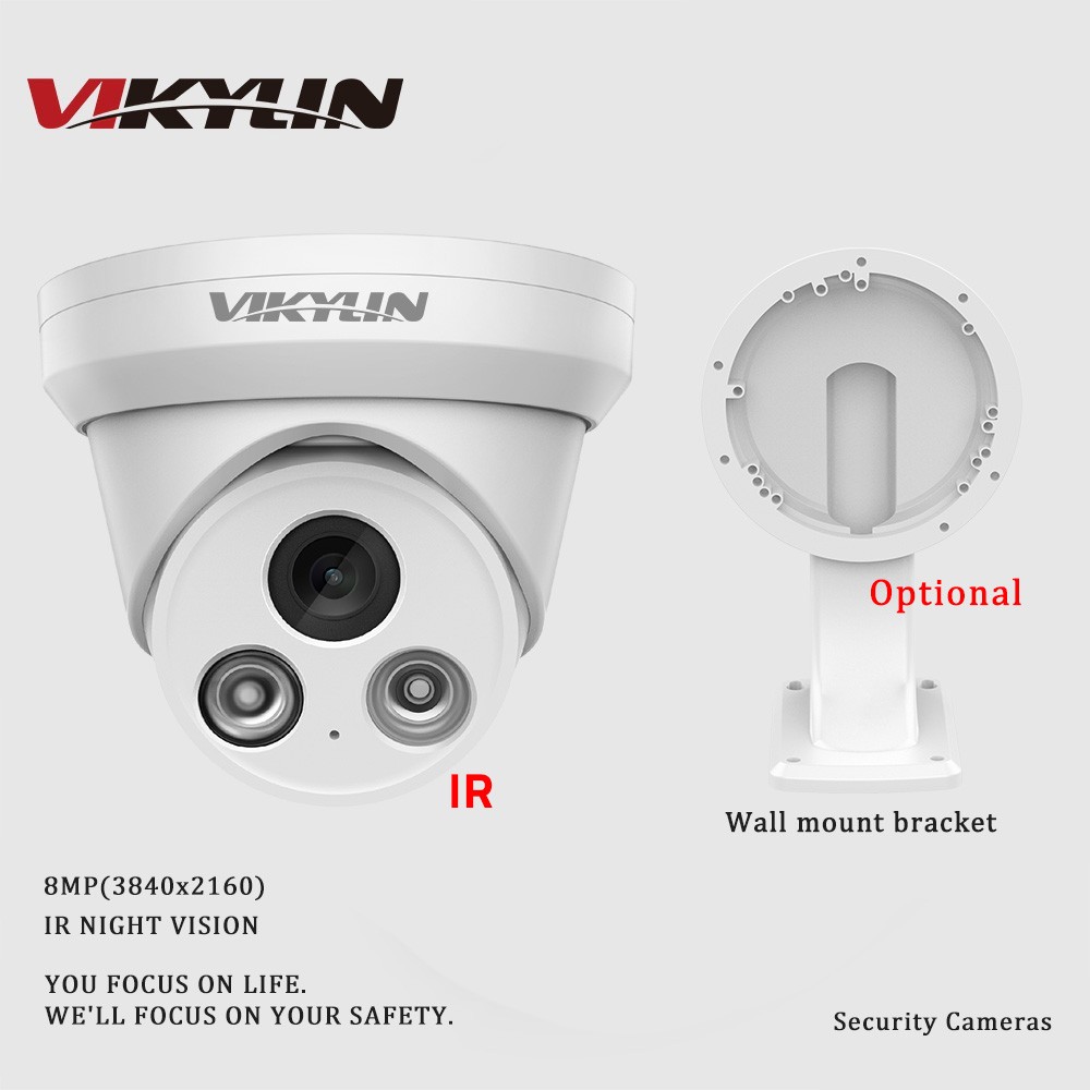 VIKYLIN 8MP 4K IR Night Vision IP Camera Built-in MIC w/Wall-mounted Bracket Lot