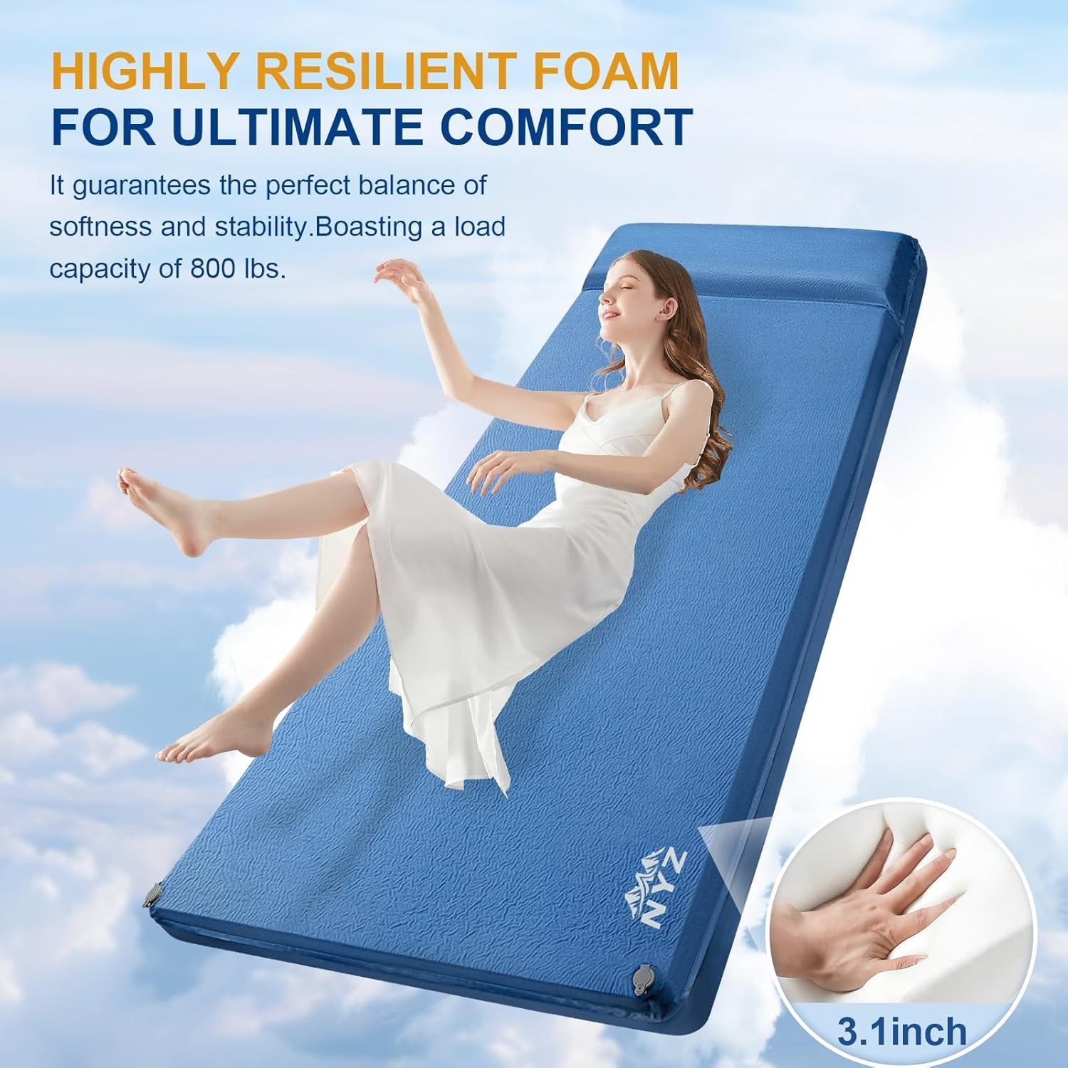Self Inflating Sleeping Pad Camping 3.1" Ultra-Thick Memory Foam Camping